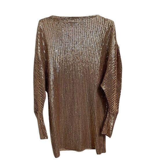 Zara Rose Gold Fully Sequined Mini Dress Long Sleeve MED - Picture 5 of 7